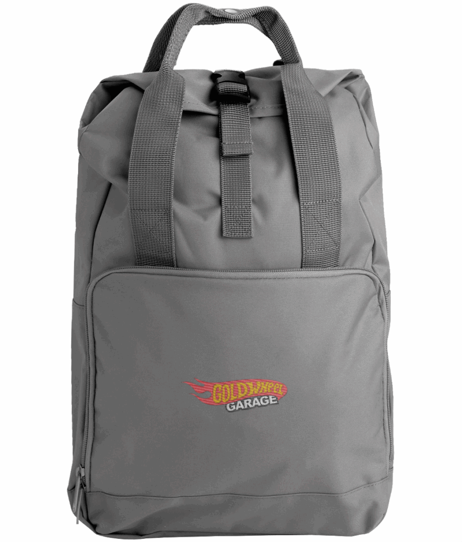 Embroidered Twin Handle Roll-Top Backpack Goldwheel Garage