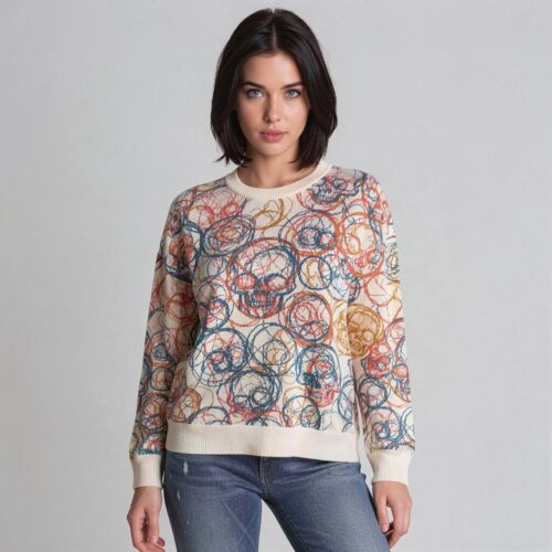 Knitted Chaotic Skulls jumper - white candy