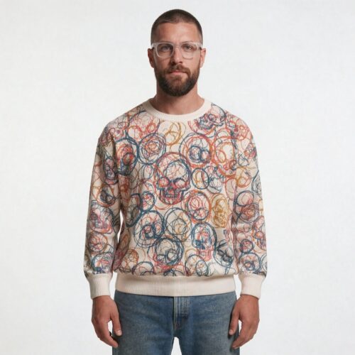 Knitted Chaotic Skulls jumper - white candy