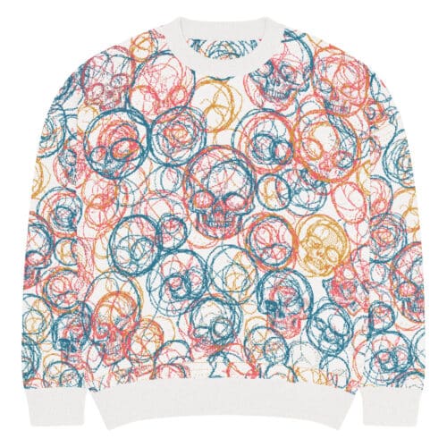 Knitted Chaotic Skulls jumper - white candy